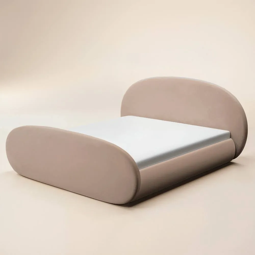 Flair Amos Oval Headboard Side Lift Ottoman Bed Beige Velvet 3