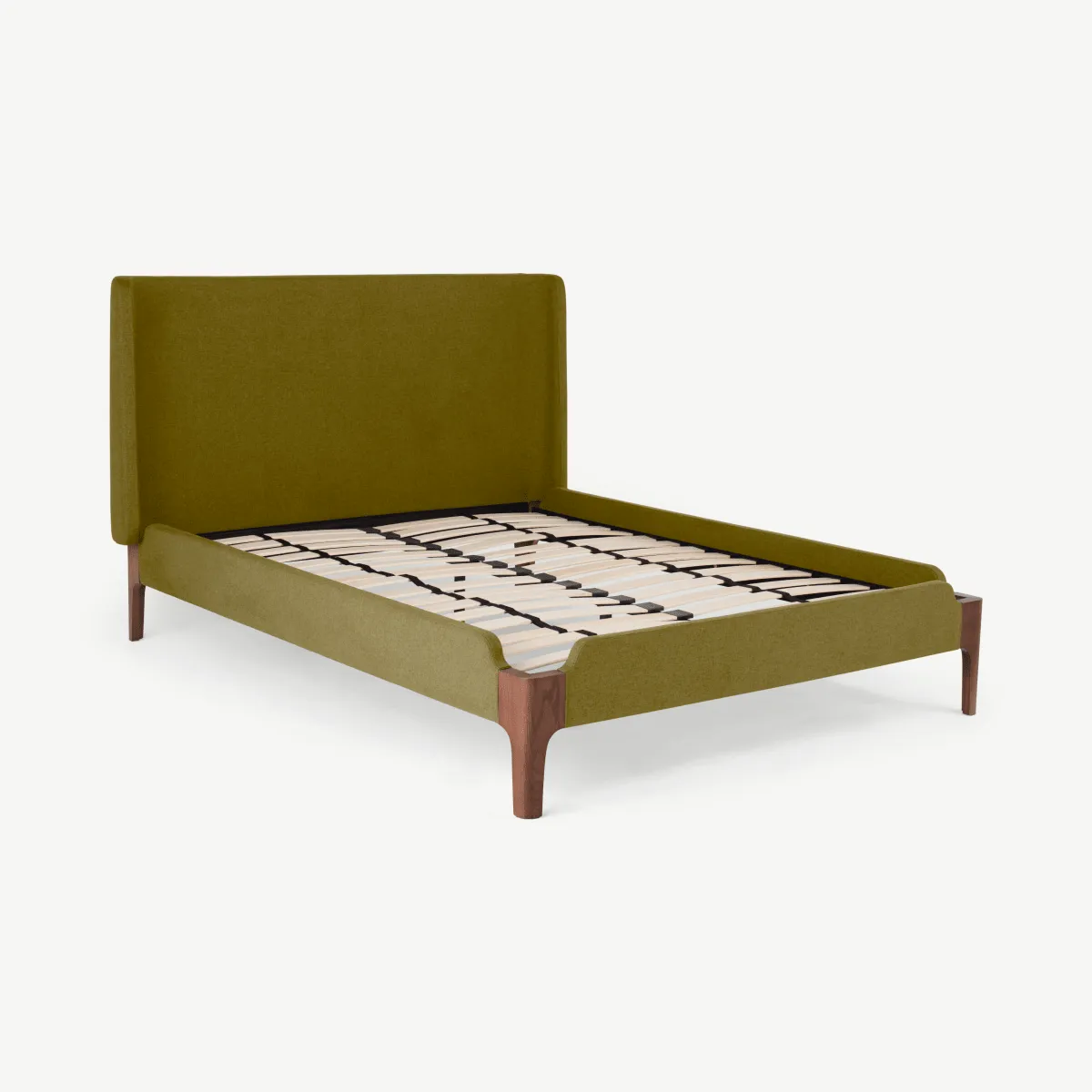 Roscoe Super King Size Bed, Olive Green & Dark Stain Oak Legs