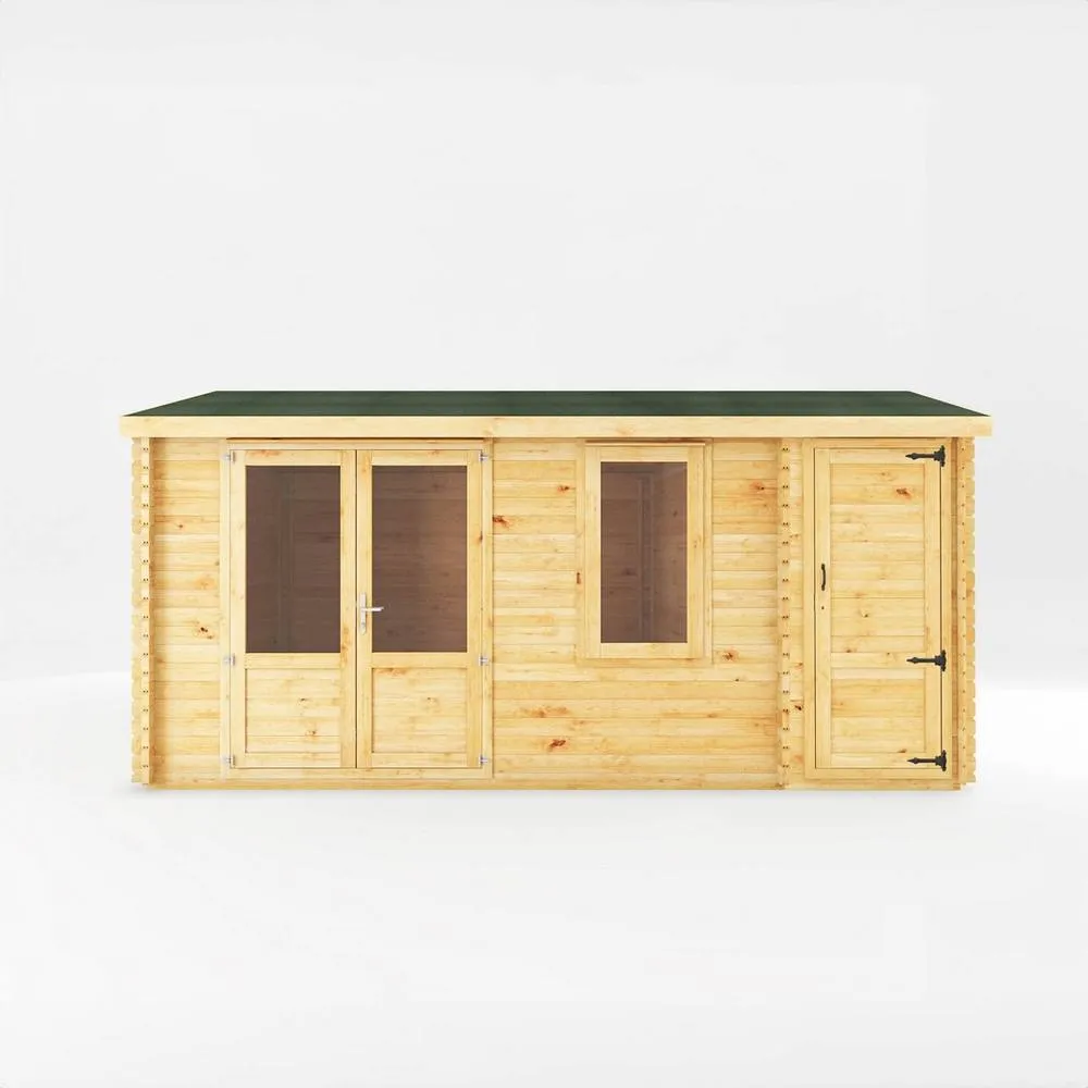 Mercia 5.1 x 4 m Home Office Elite 28 mm Log Cabin with Side Shed in Light Brown 3