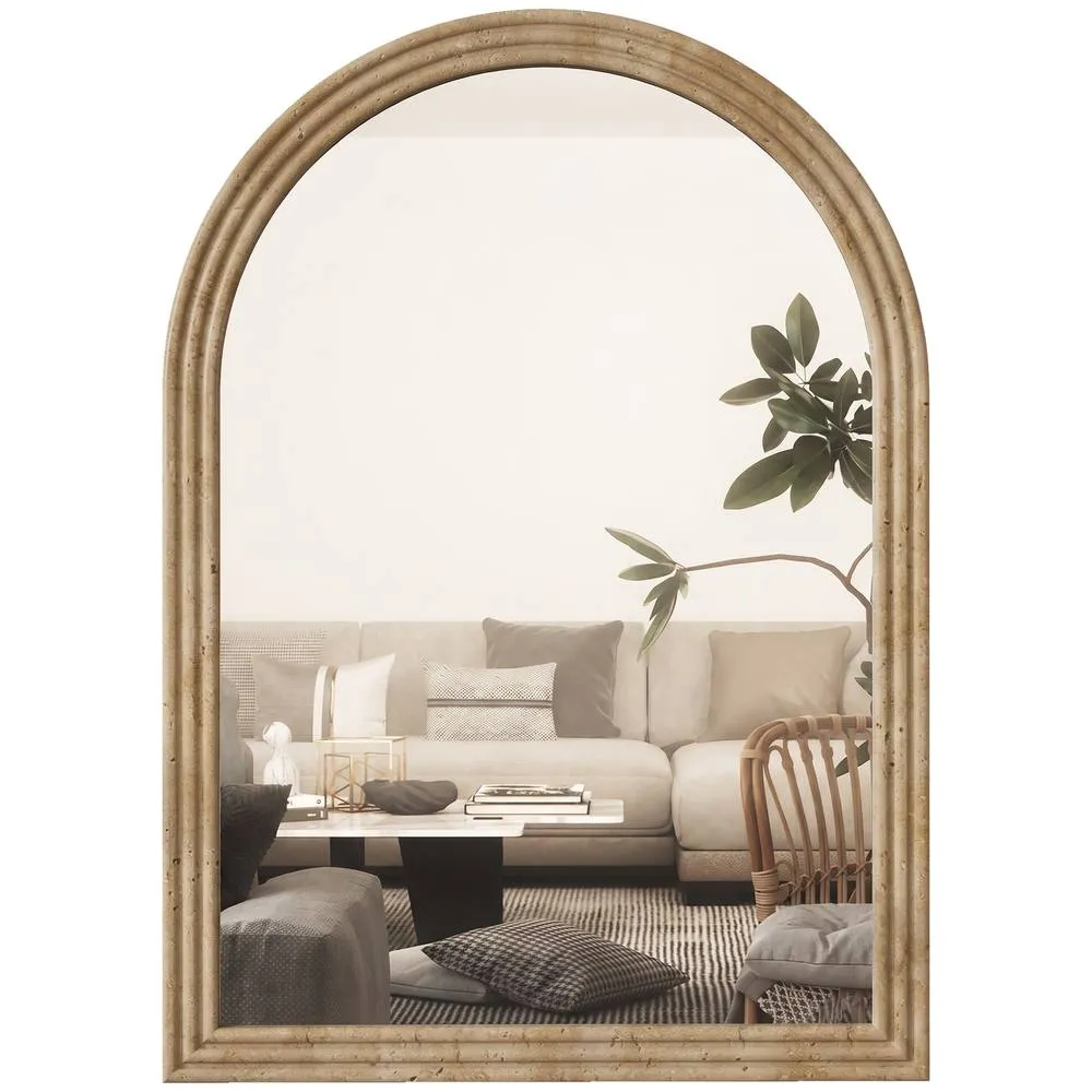 HOMCOM Modern Wall-Mounted Mirror with Grooved Edge, Brown
