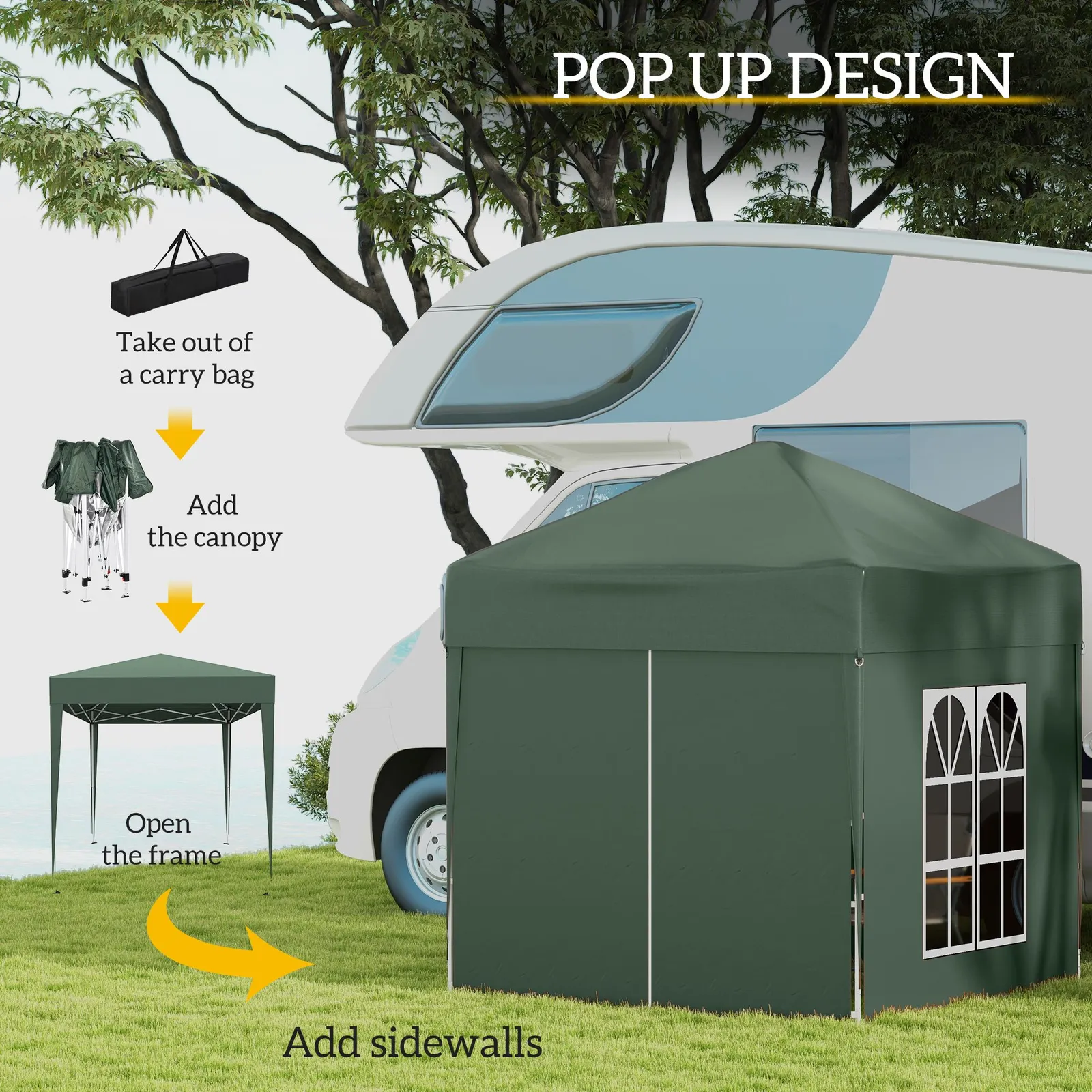 OUTSUNNY 2mx2m Pop Up Gazebo Party Tent Canopy Marquee with Storage Bag in Green 4