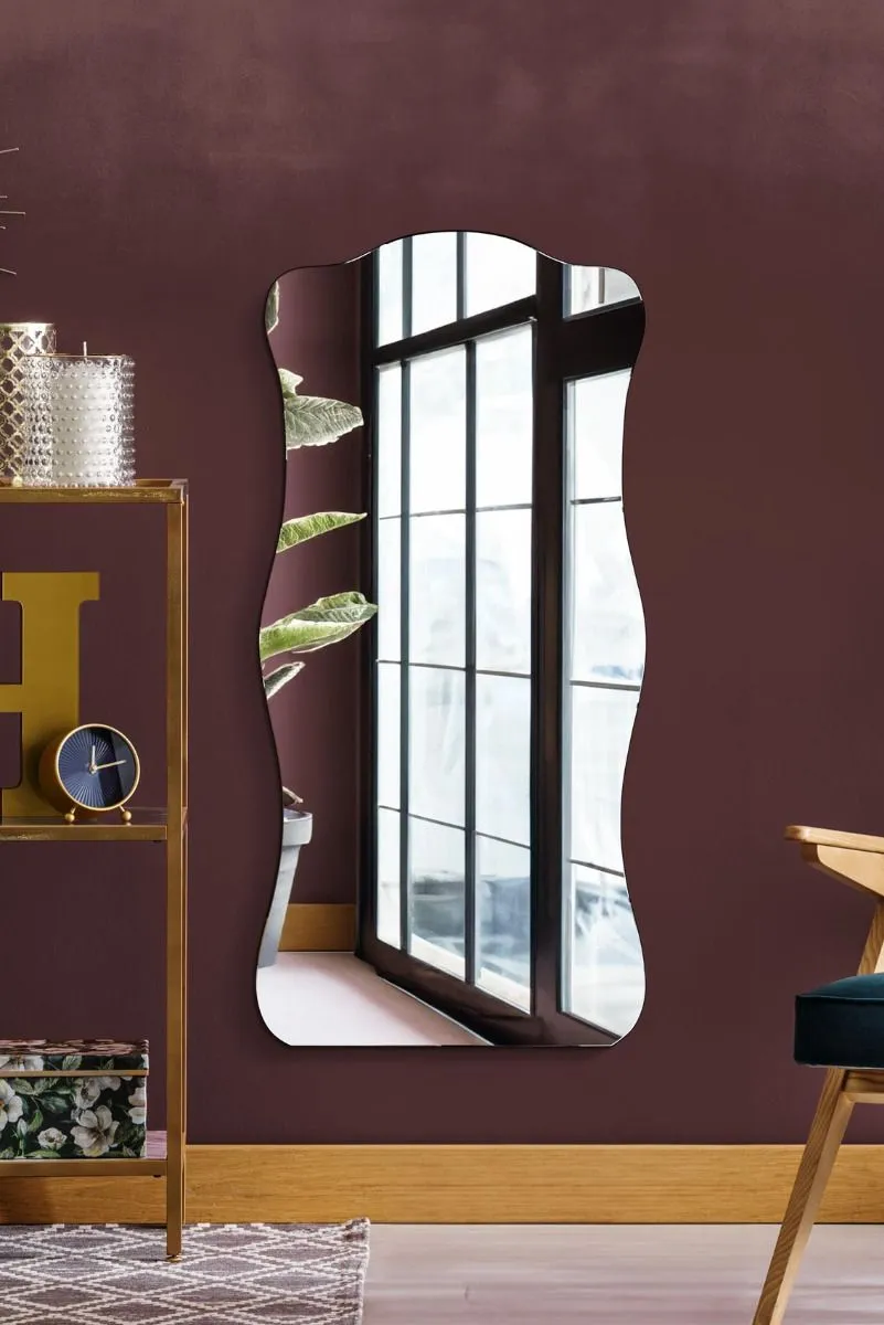 MirrorOutlet Wavy Rippled Large Leaner wall Mirror on Black Backing 63" X 29" (160x75CM). Premium Glass Mirror with Polished Edges 6