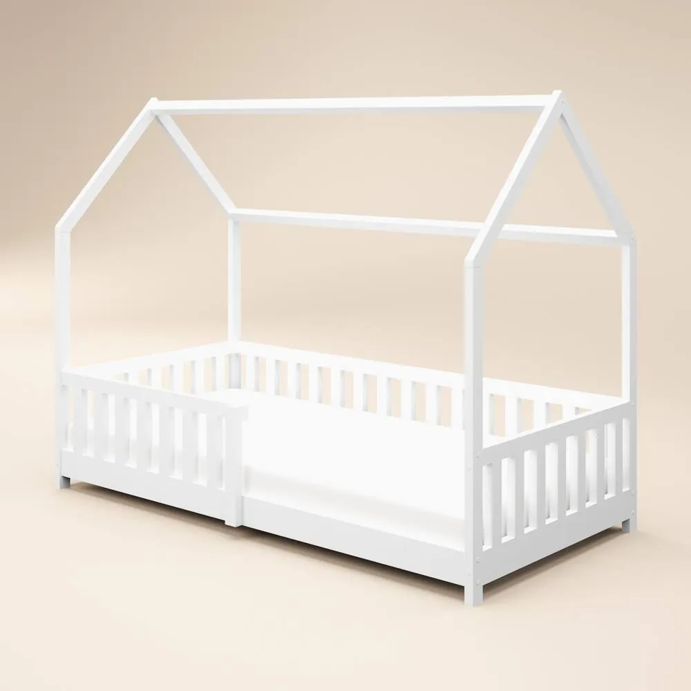 Flair Explorer Wooden Playhouse Bed with Rails in White 3