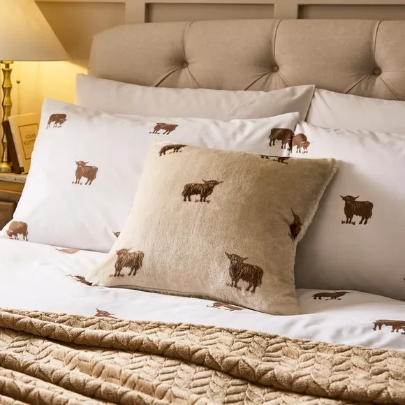 Highland Cow Printed Sherpa Cushion