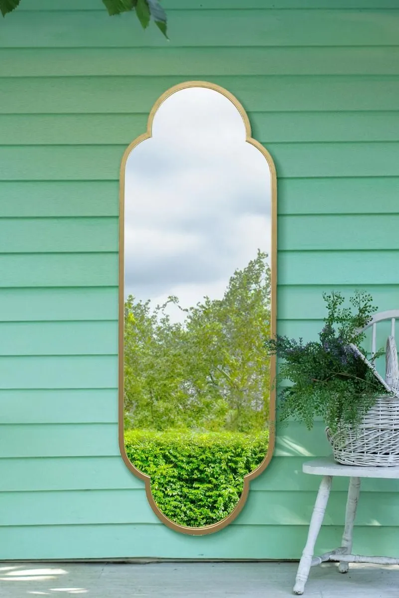 MirrorOutlet Gold Metal Framed Double Arched Oval Garden Wall Mirror (170CM X 59M)