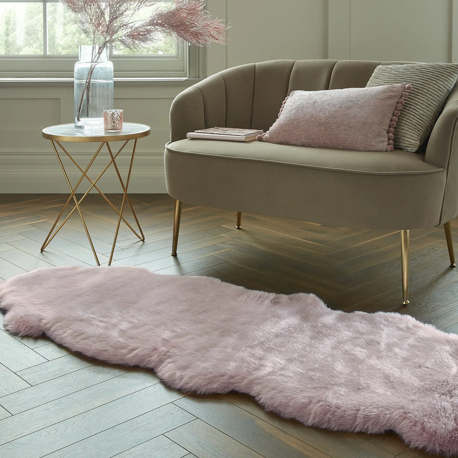 Copenhagen Double Pelt Faux Fur Rug Copenhagen Blush Pink