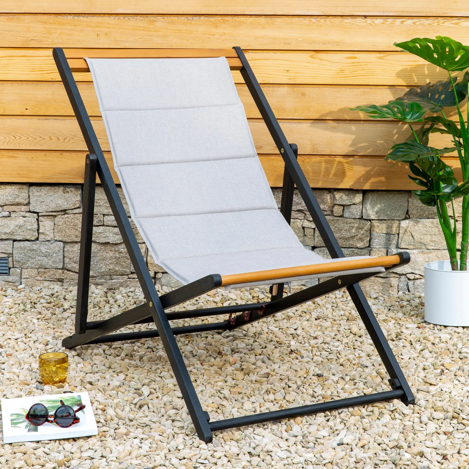 Elements Padded Deck Chair Light Grey