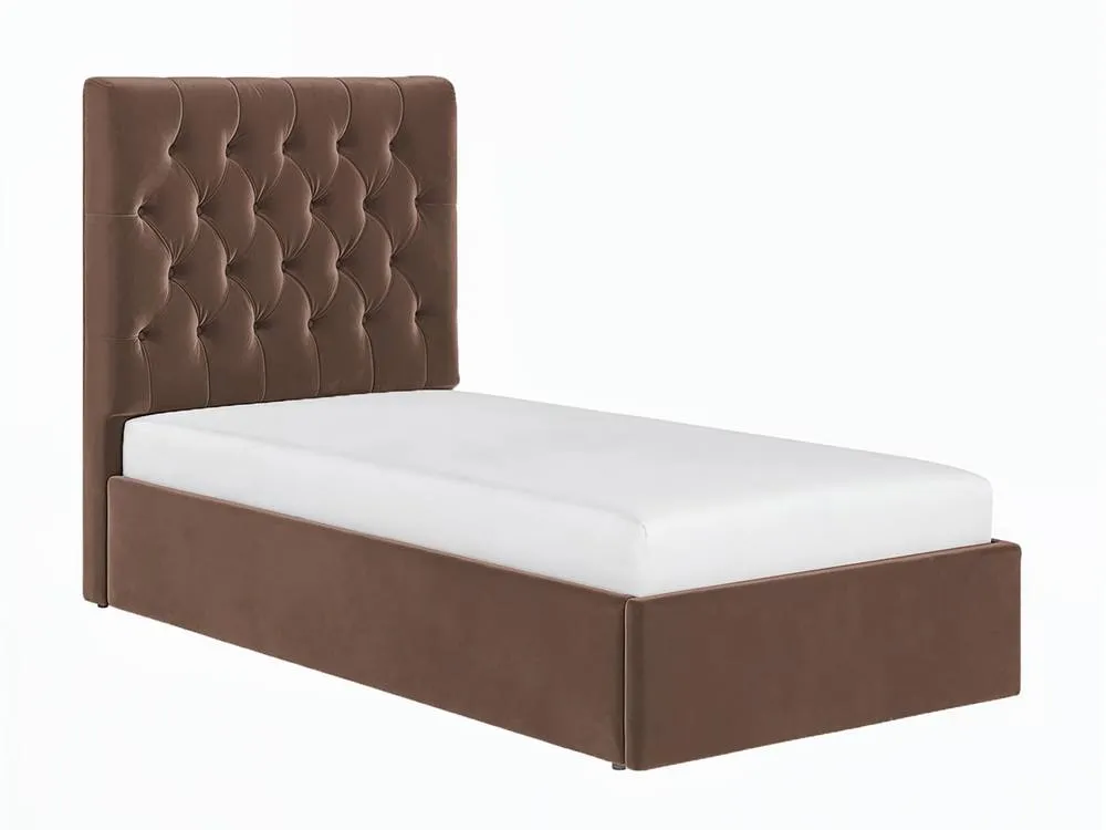 Flair Milan Velvet Single Ottoman Bed in Brown 4