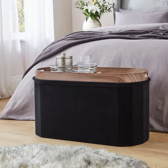 Recycled Velour Lozenge Ottoman with Tray 2