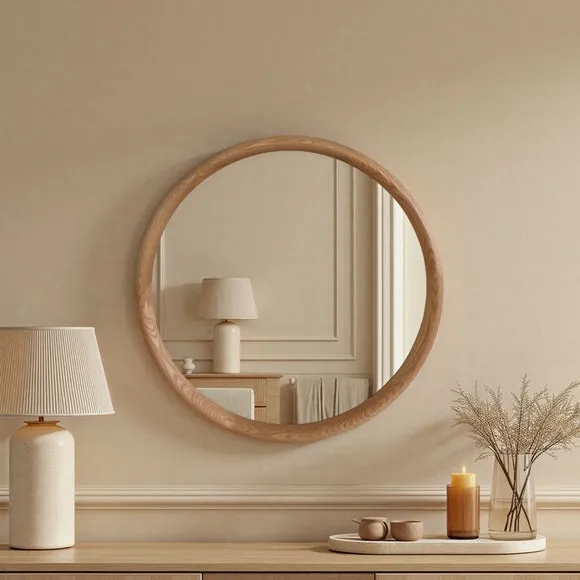 Yearn Solid Oak Round Wall Mirror 1