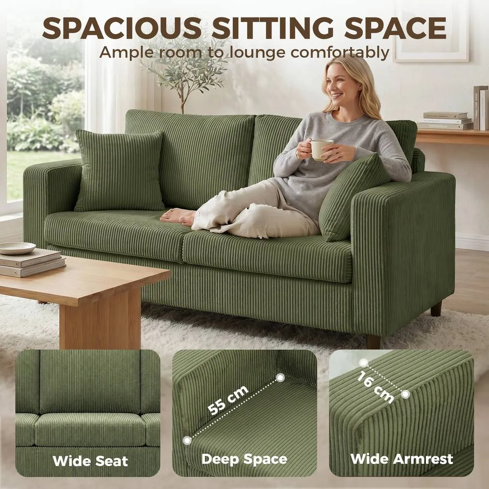 HOMCOM Loveseat Sofa with Wide Seat, Corduroy Upholstered, Green 4