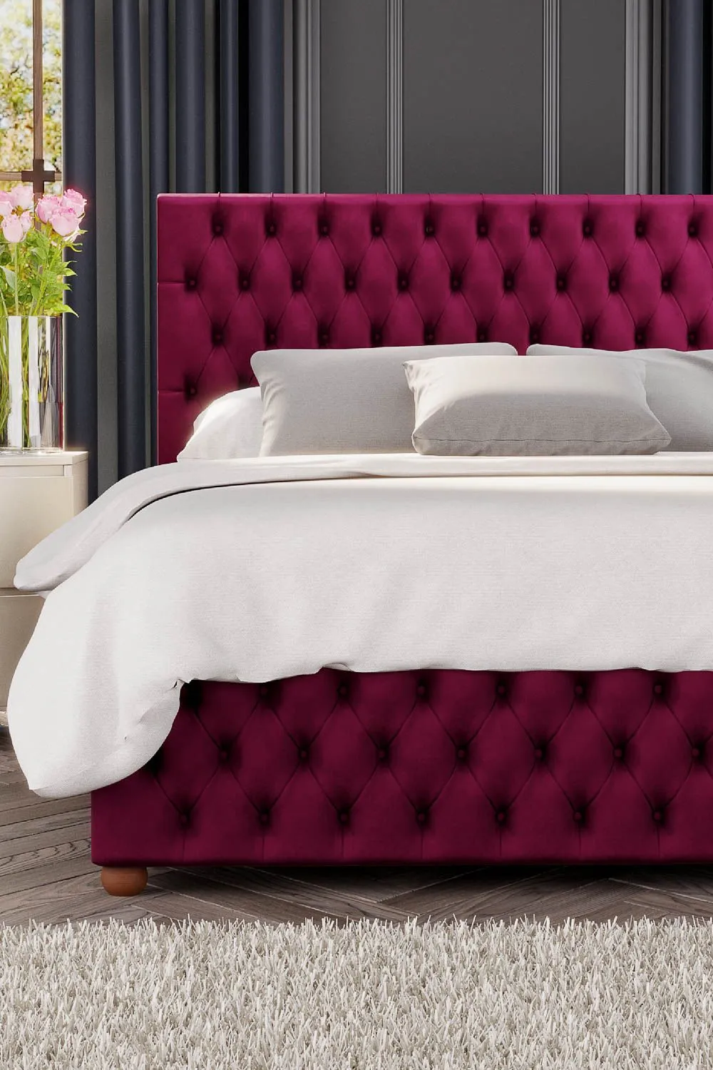 Laurence Llewelyn-Bowen Seren Ottoman Storage Bed in Plush Velvet Fabric, Custom Made in Wine 4
