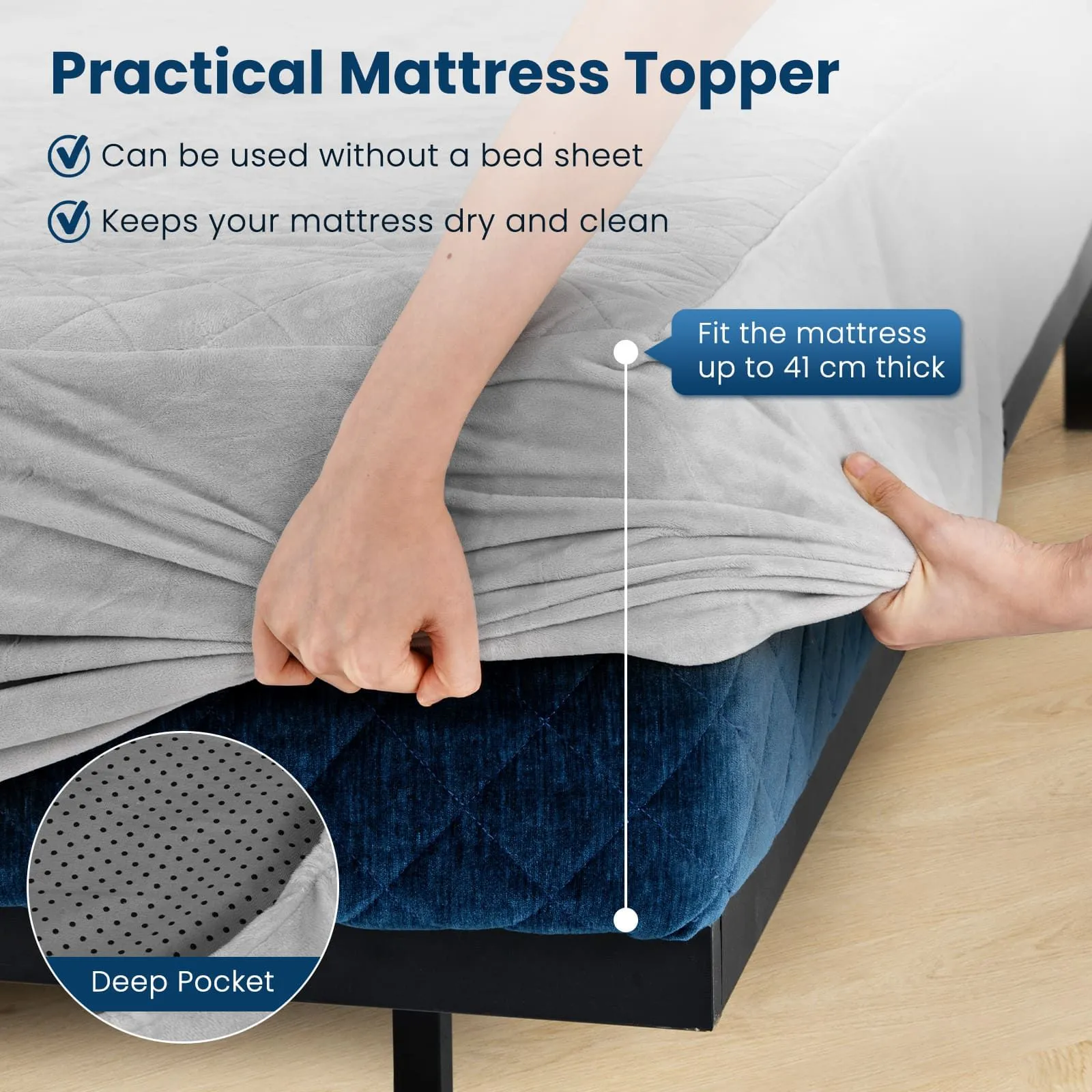Costway Single Size Mattress Protector Luxury Super Soft Velvet Mattress Topper in Grey 5