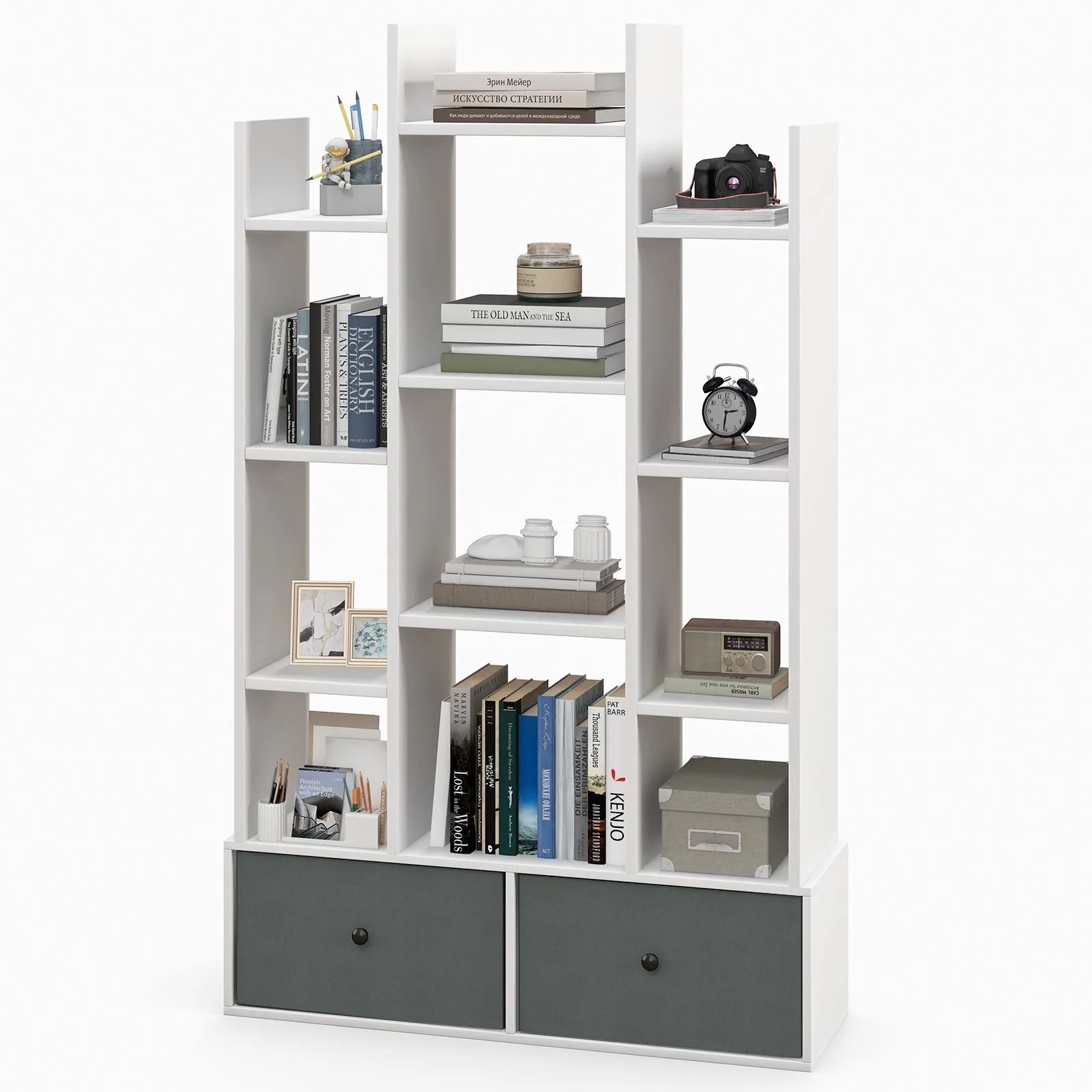 Costway 12 Tier Bookshelf Open Storage Wood Bookcase Organizer Display Shelf in White