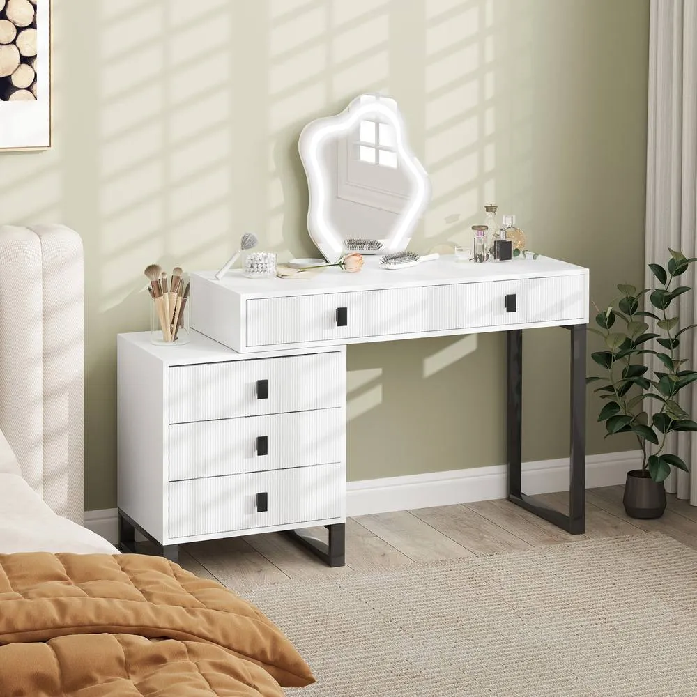 HOMCOM Dressing Table with LED Leaf Shape Mirror & 5 Drawers, White 2