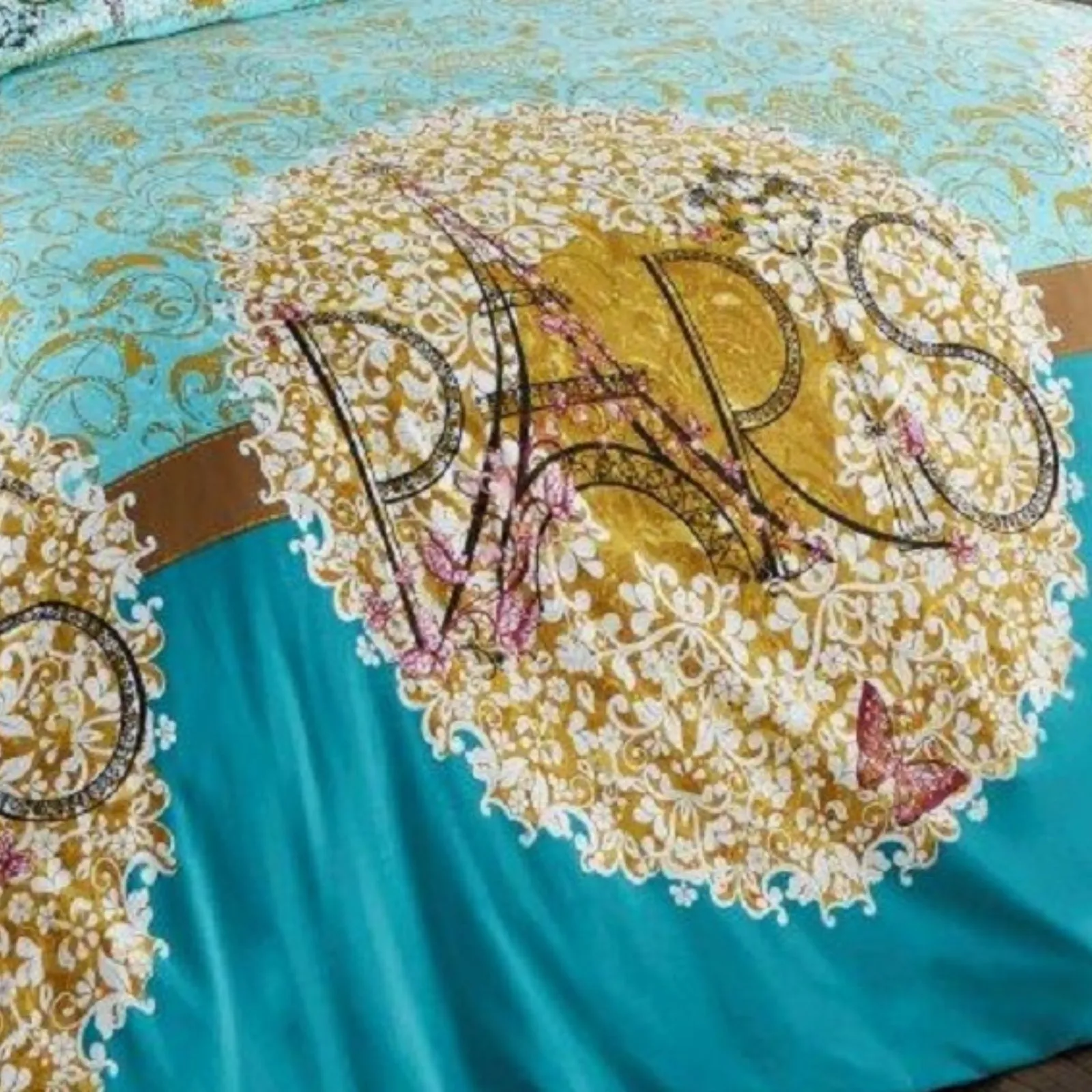 Smart Living Printed Polycotton Oooh Lala Duvet Cover With Pillowcases in Teal 2