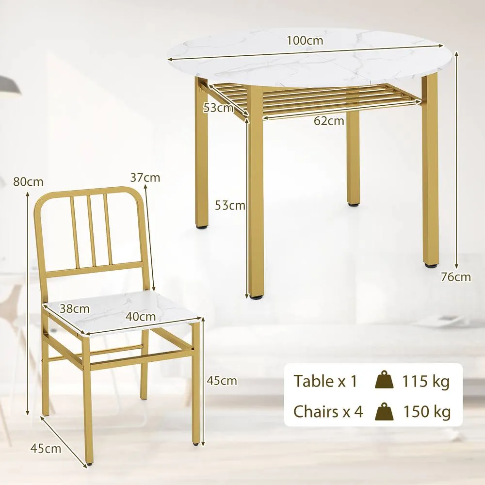 Costway 5 Piece Dining Table Set Round Kitchen Table & 4 Chairs in White 2