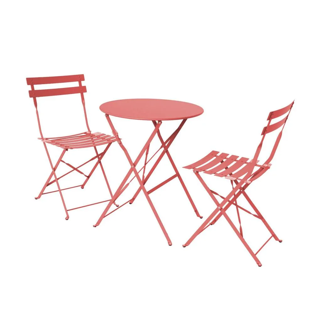 sweeek Round folding metal bistro garden table with 2 chairs in Terracotta 2