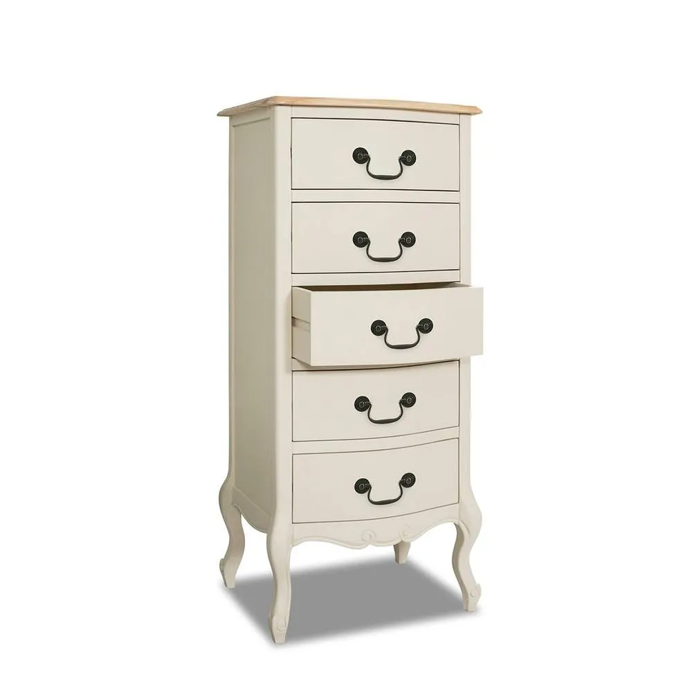 Statement Furniture Juliette Vintage Chic 5 Drawer Tallboy in Ivory 4