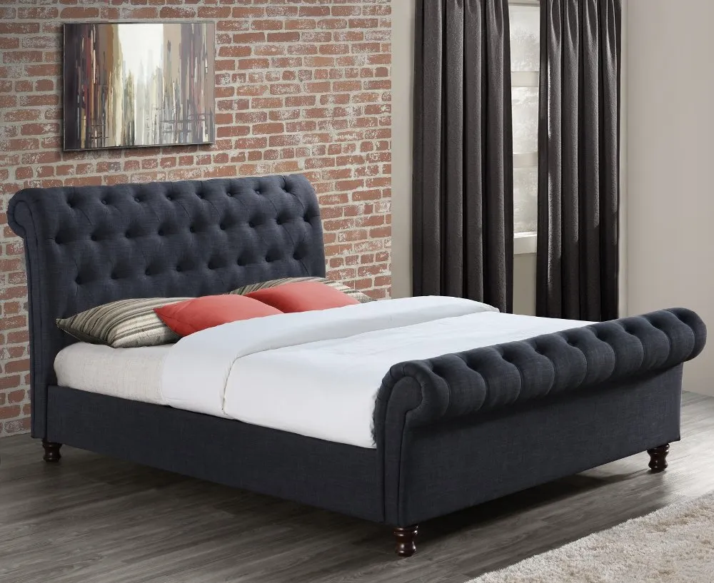 Castello Charcoal Fabric Scroll Sleigh Bed Frame  - 6ft Super King Size
