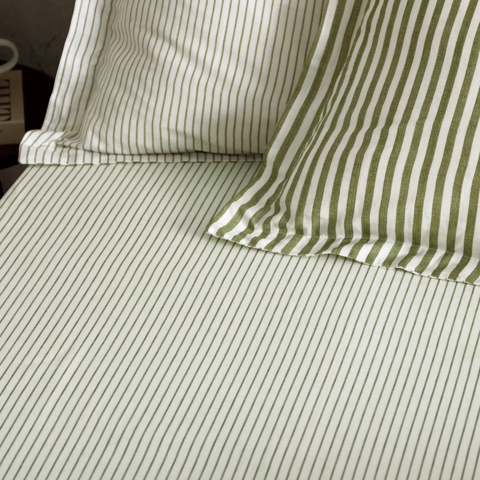 Yard Hebden Narrow Stripe 100% Cotton Fitted Sheet in Olive 2
