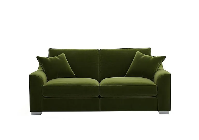 Isobel 3 Seater Fabric Fibre Fill Sofa - Woodland Moss with Chrome Feet