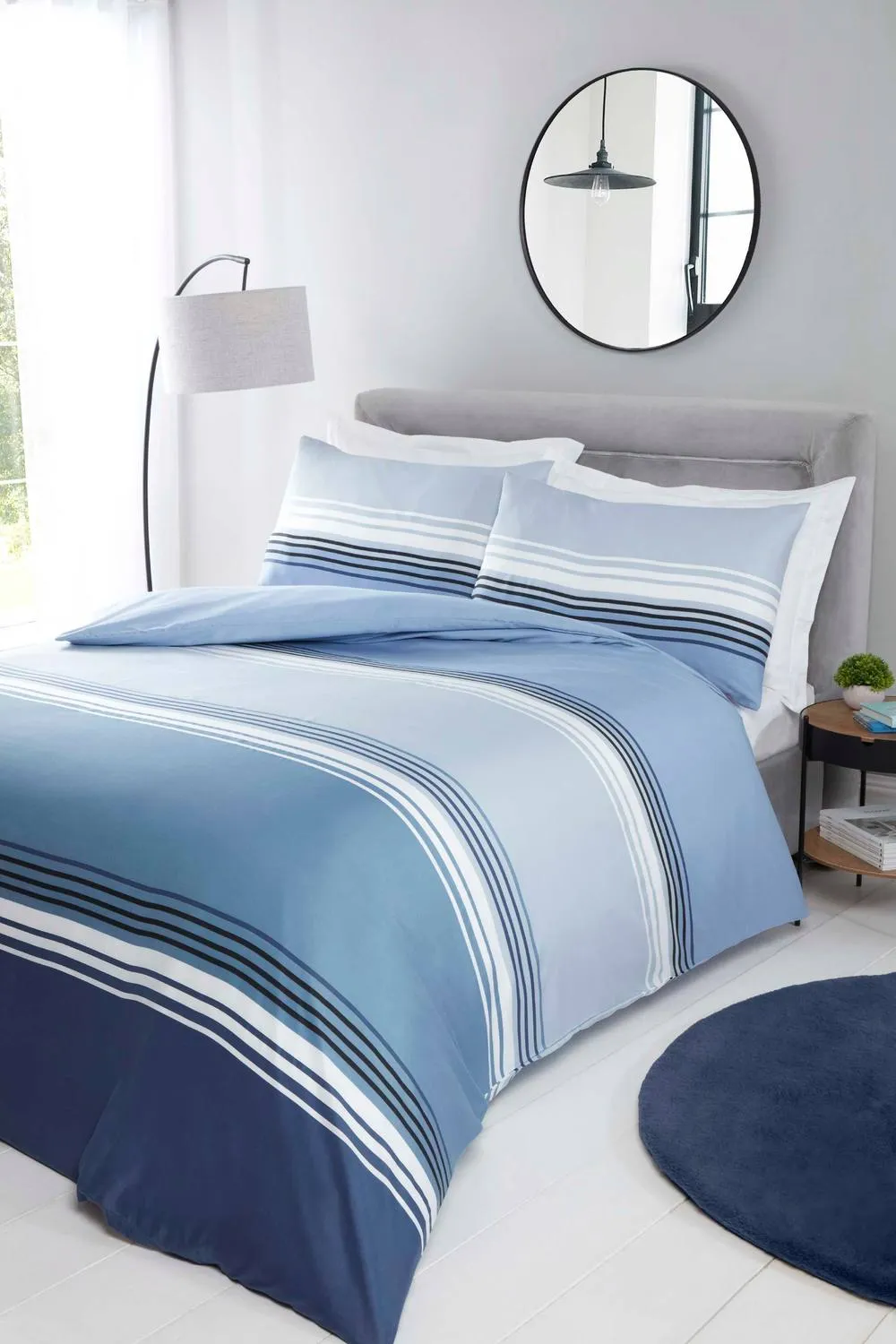 Rapport Home Chicago Stripes Microfiber Duvet Cover Bedding Set with Pillowcase in Blue 1