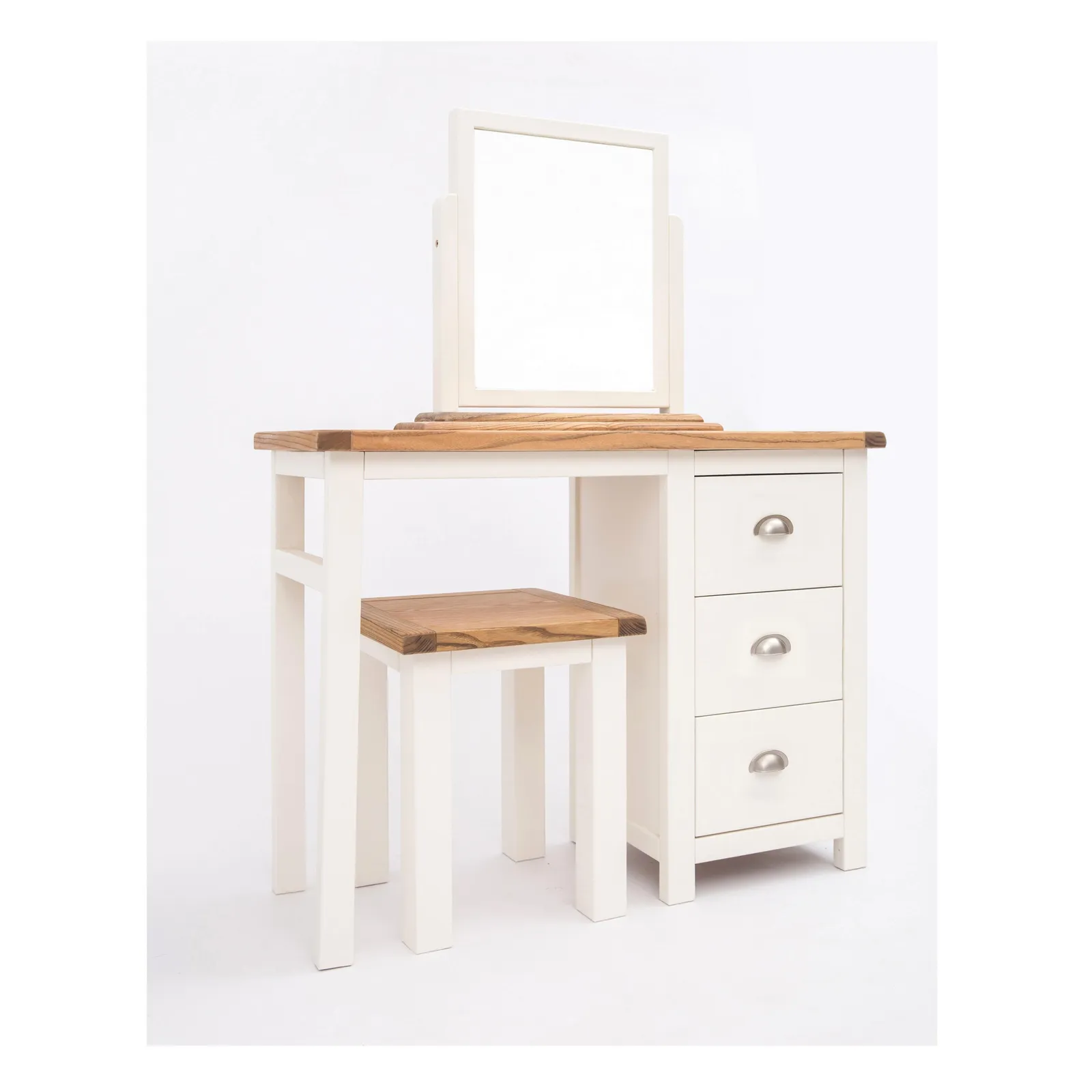 Cabinet Bits Lovere 3 Drawer Dressing Table Set Chrome Cup Handle in Off-White 2