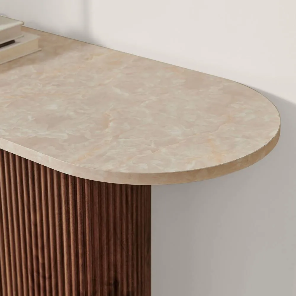 FurnitureboxUK Penrose Rounded Walnut Wood & Marble Effect Console Table 5