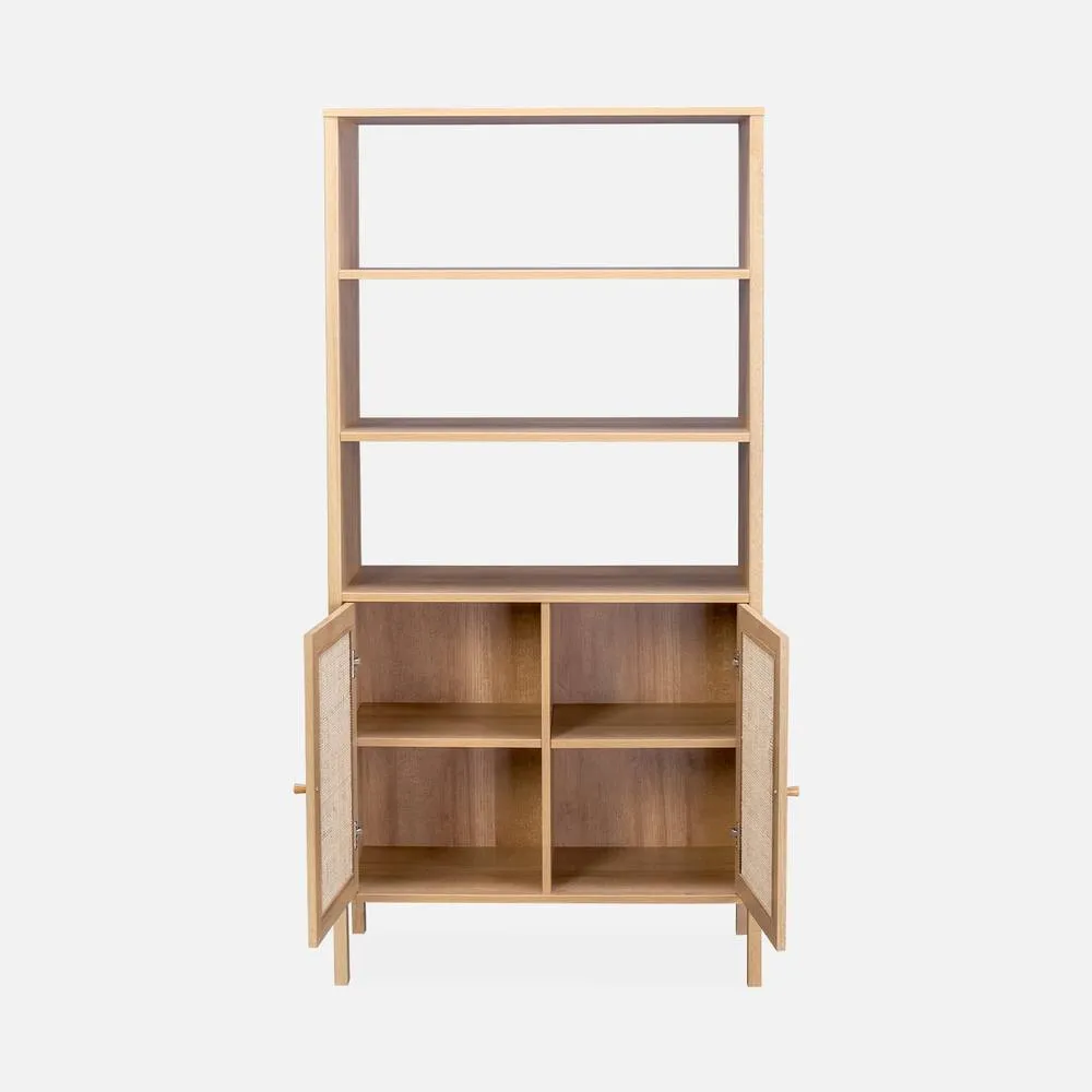 sweeek Wood & Cane Effect Bookshelf 4 Levels in Light Brown 3