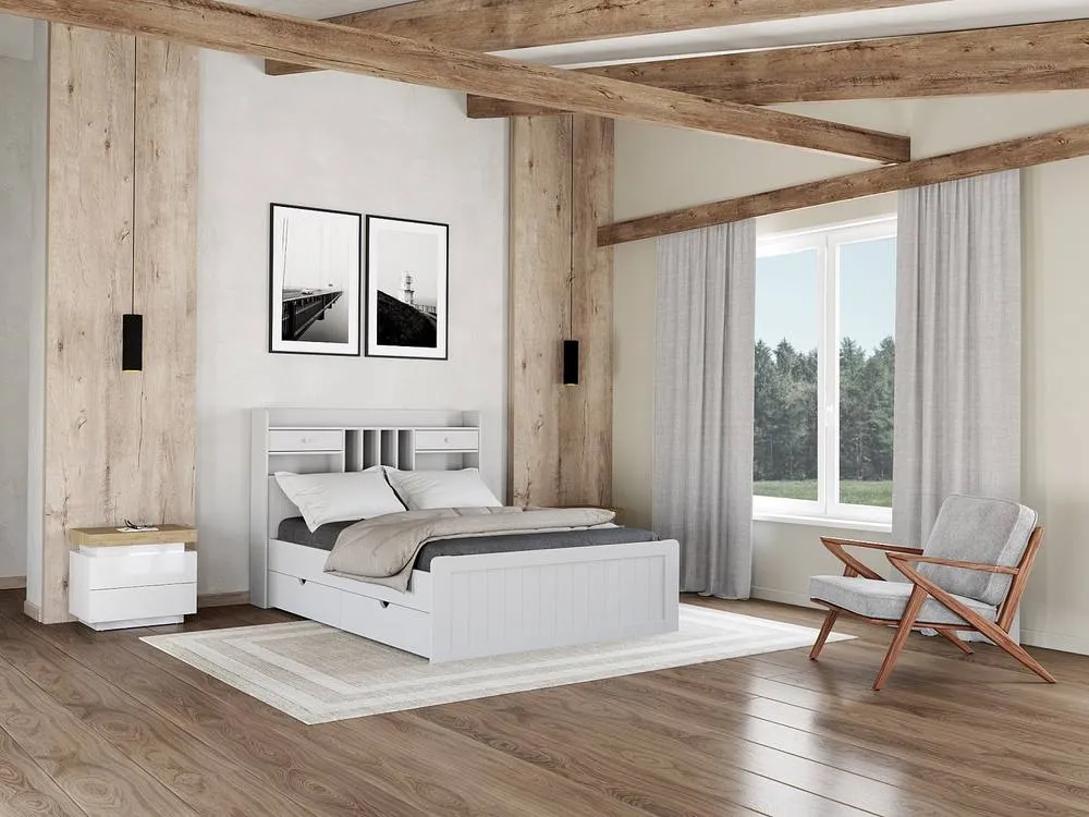 Vente-unique Bed With Storage 140 X 190 Cm - White - MEDERICK 3