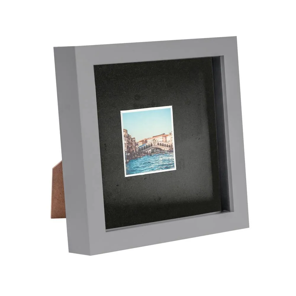 Nicola Spring 3D Box Photo Frame with 2" x 2" Mount - 6" x 6" - Grey in Black