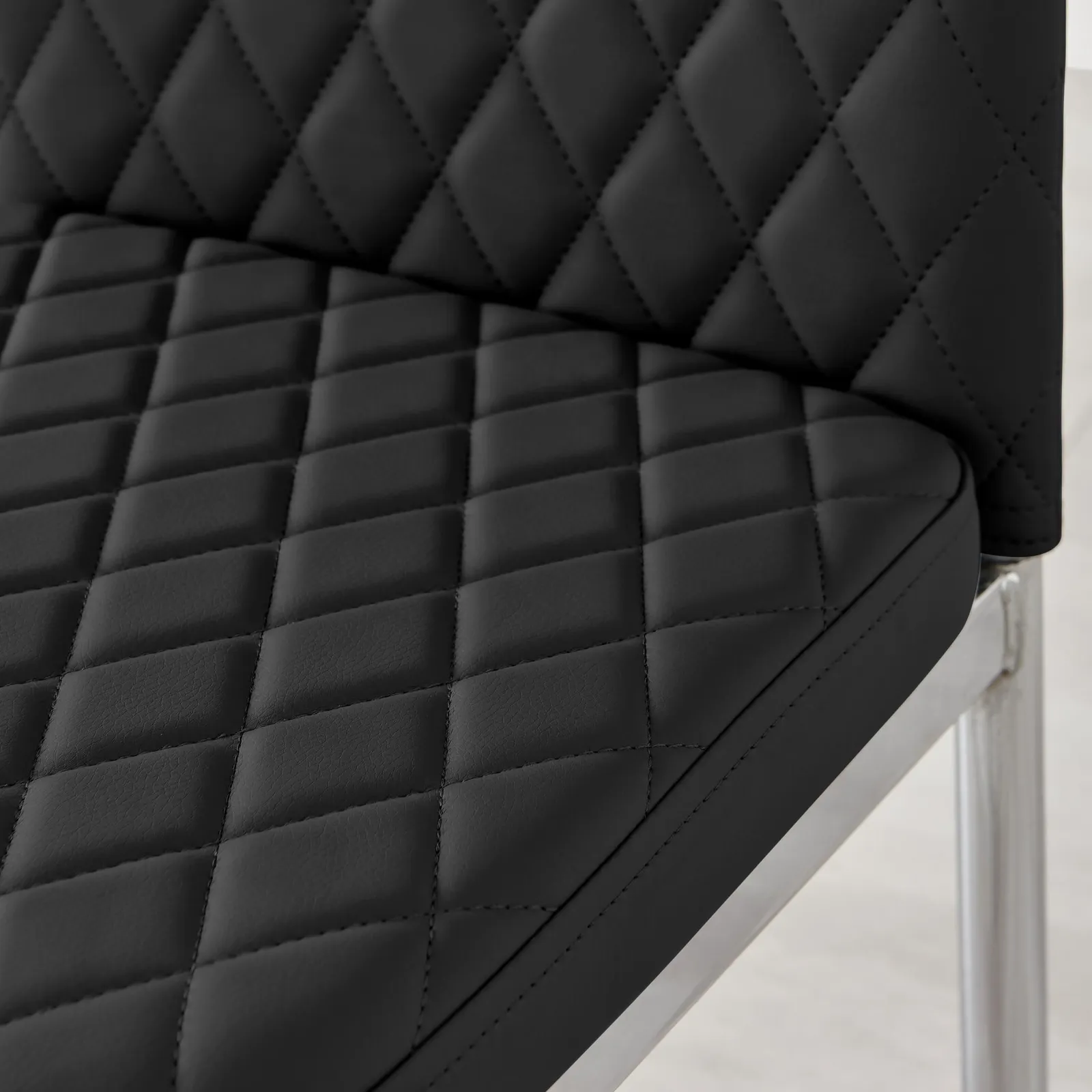 FurnitureboxUK Set of 6 Milan High Back Soft Touch Diamond Pattern Faux Leather Dining Chairs With Silver Chrome Metal Legs in Black 4