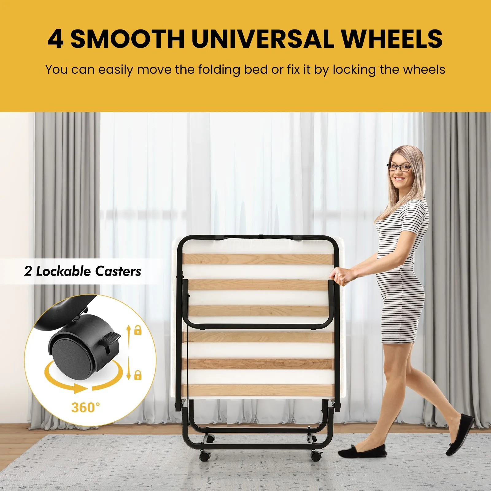 Costway Folding Bed w/ Mattress Portable Foldable Guest Bed Portable Rollaway Bed in White 5