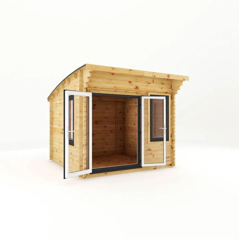 Mercia 3 x 3 m Curved Roof 44 mm Log Cabin with UPVC Windows & Doors in Natural 2