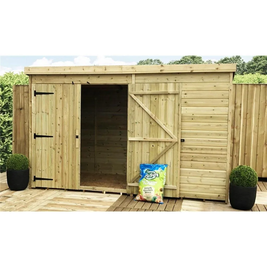 Marlborough 10 x 5 Pressure Treated Pent Garden Shed with Double Doors in Natural 3