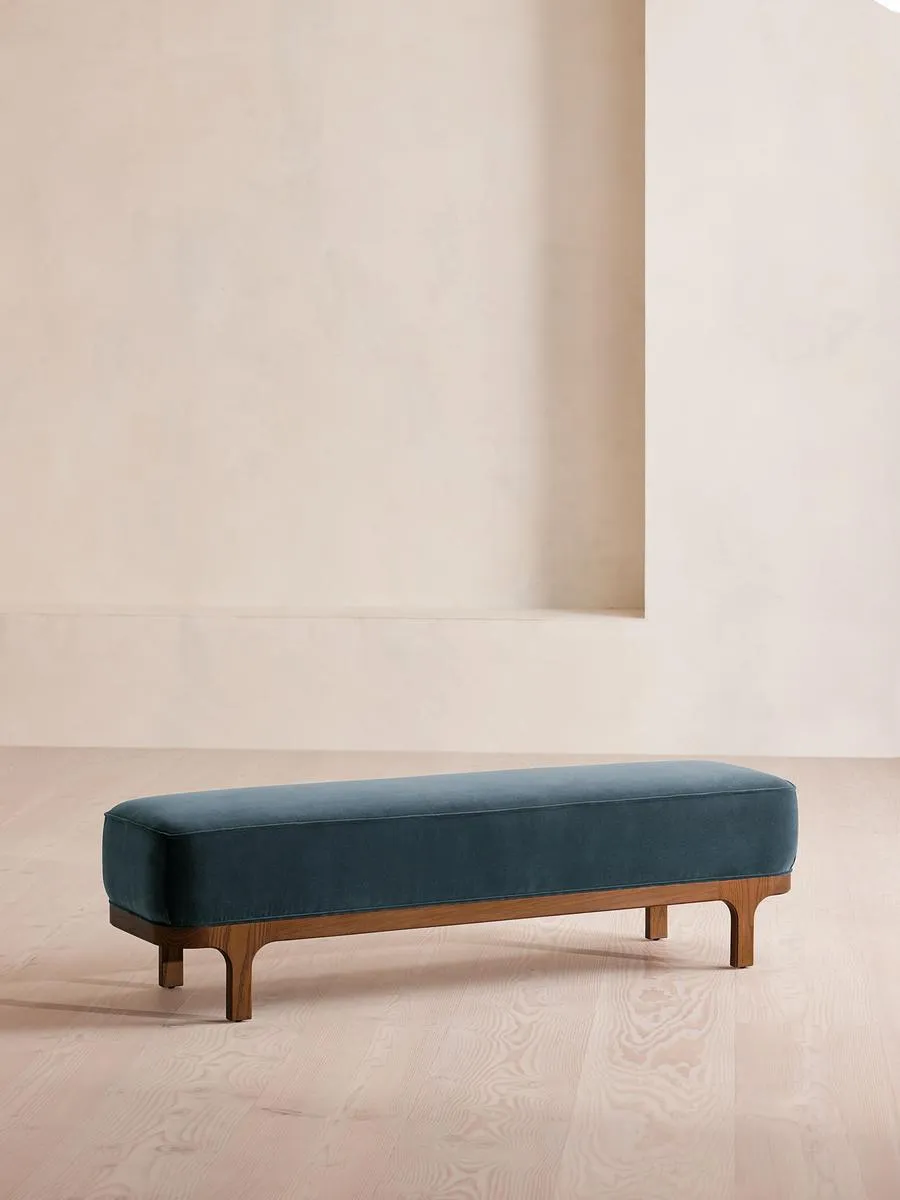Belsa Bench, Velvet, Grey Blue