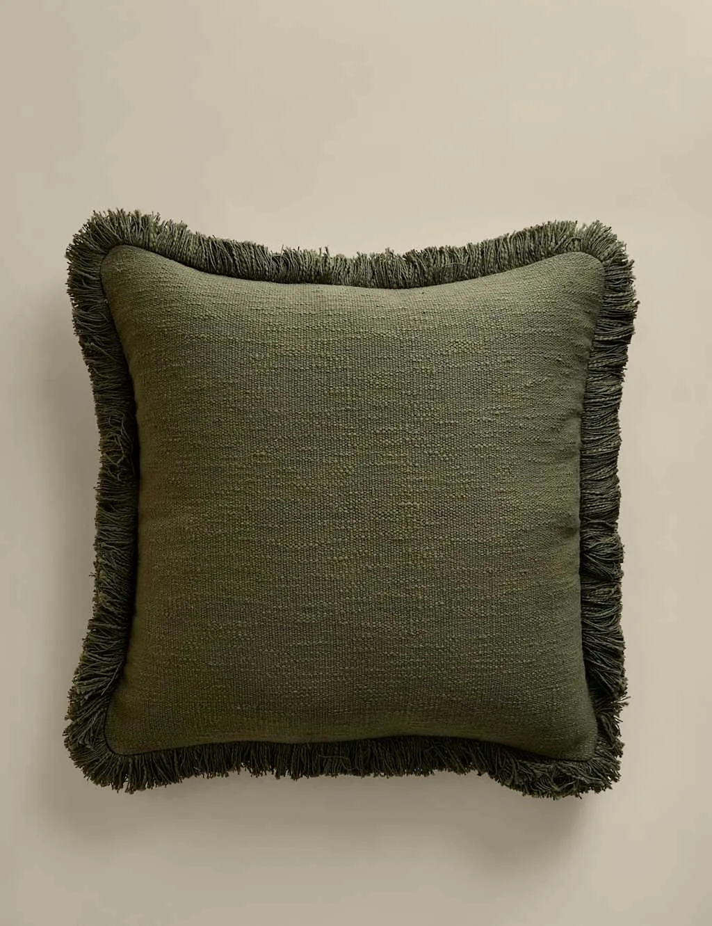 M&S Textured Fringe Cushion Cover Khaki