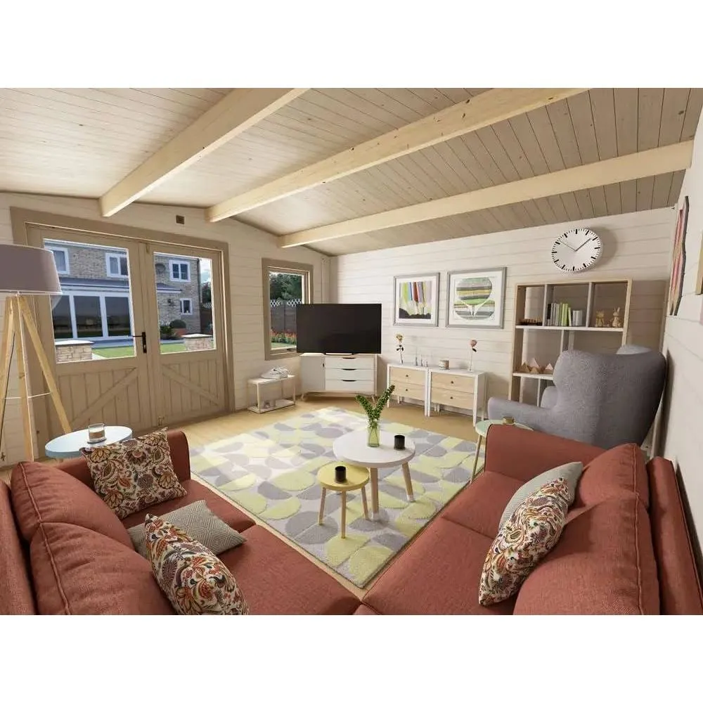 Dunster House Log Cabin, W4m x D4m / W13' x D13' 45mm Wall Thicknes in Natural White 5