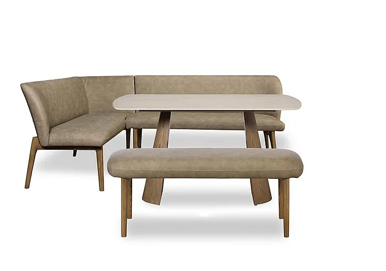 Sansa Rectangular Fixed Dining Table, Faux Leather Left Hand Facing Corner Bench and Standard Bench - In Time for Christmas