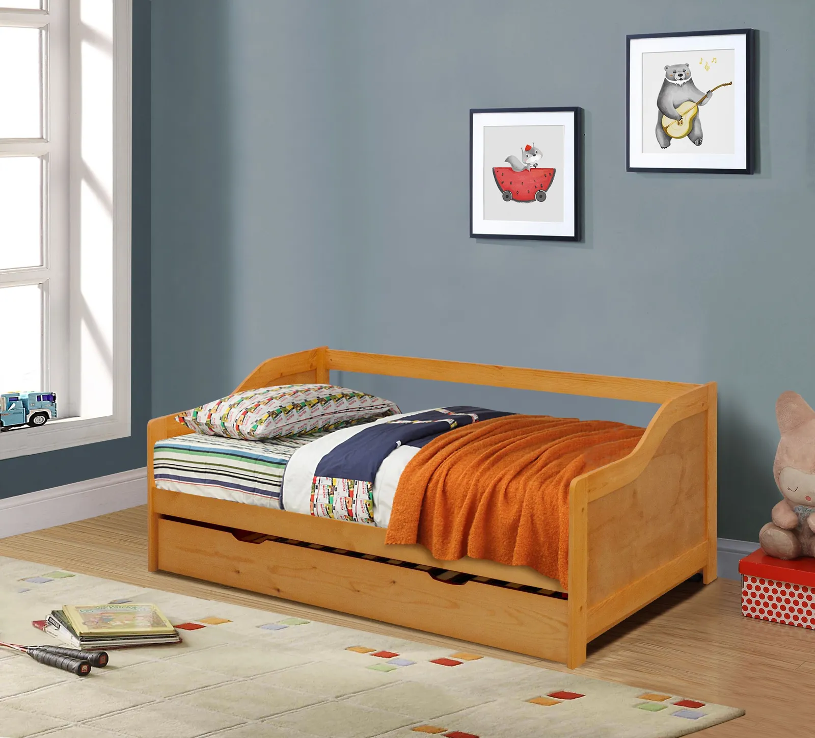 Comfy Living Ltd 3ft Wooden Trundle Bed in Light Brown 2