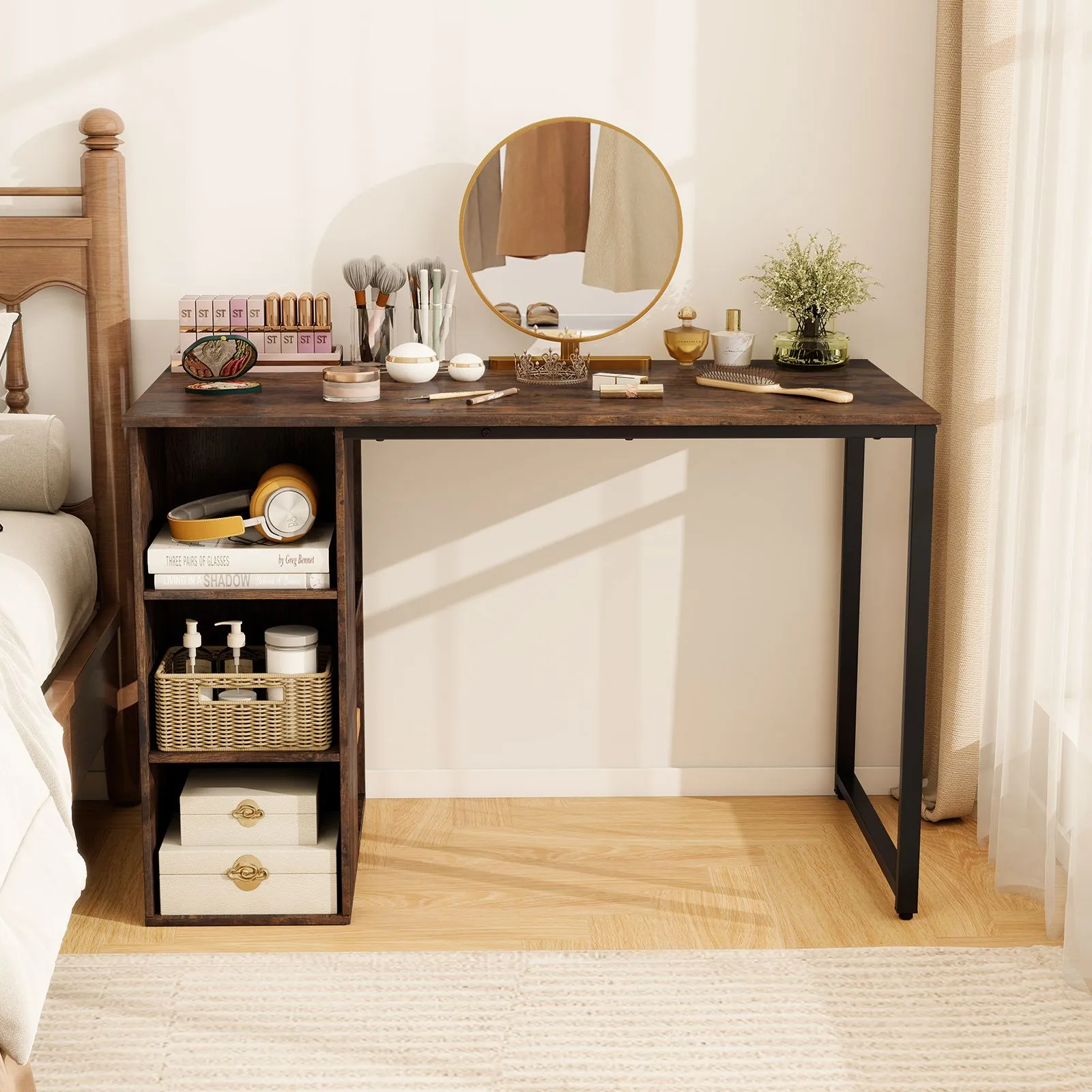 Costway 115 CM Computer Desk Modern Home Office Desk in Brown 5