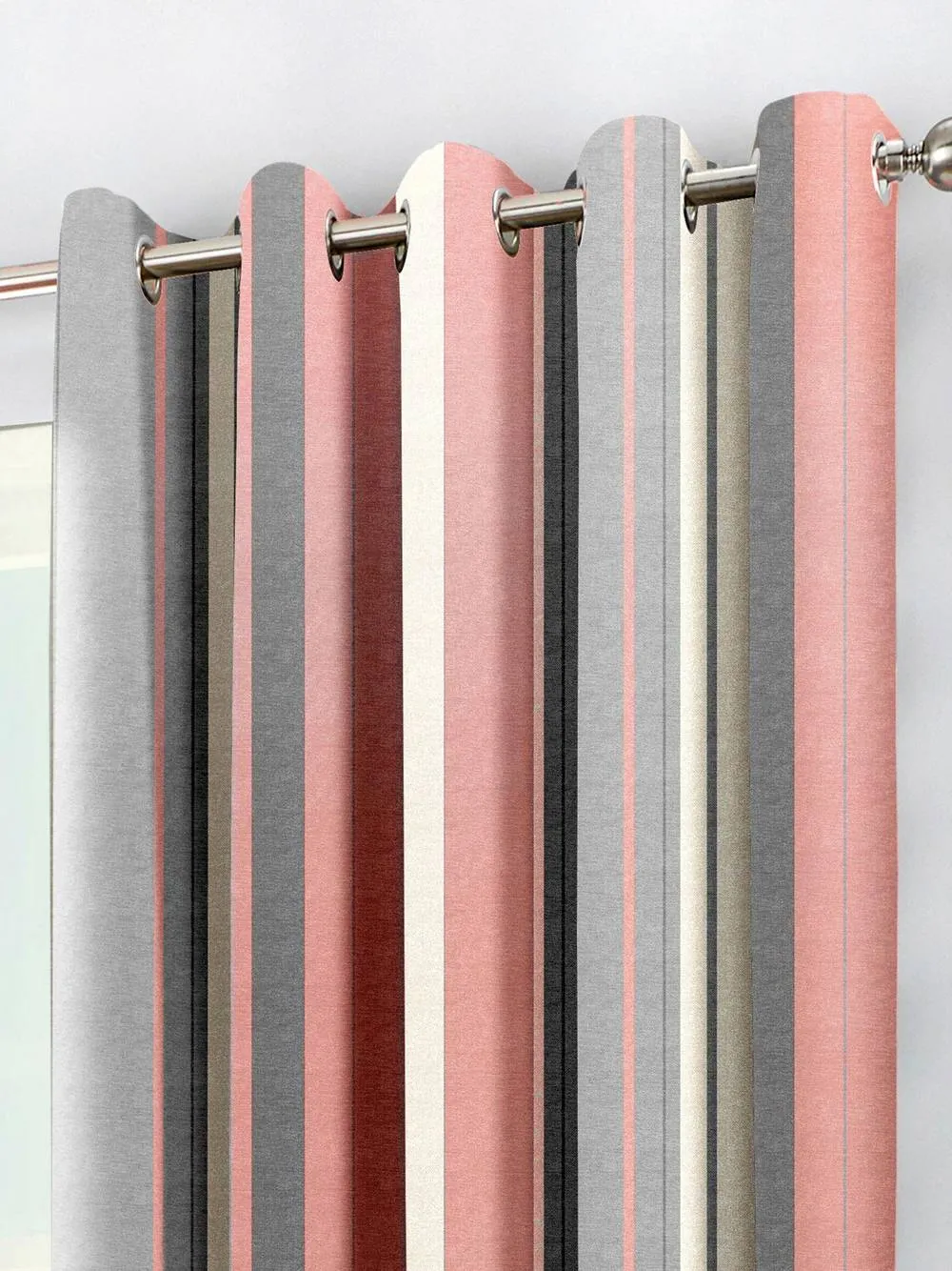 Fusion 'Whitworth Stripe' Fully Lined 100% Cotton Eyelet Curtains in Rose 2