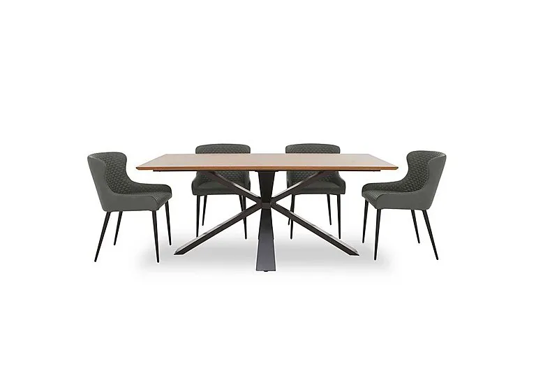 Hanoi Fixed Table with Metal Base and 4 Faux Leather Dining Chairs - Slate Grey