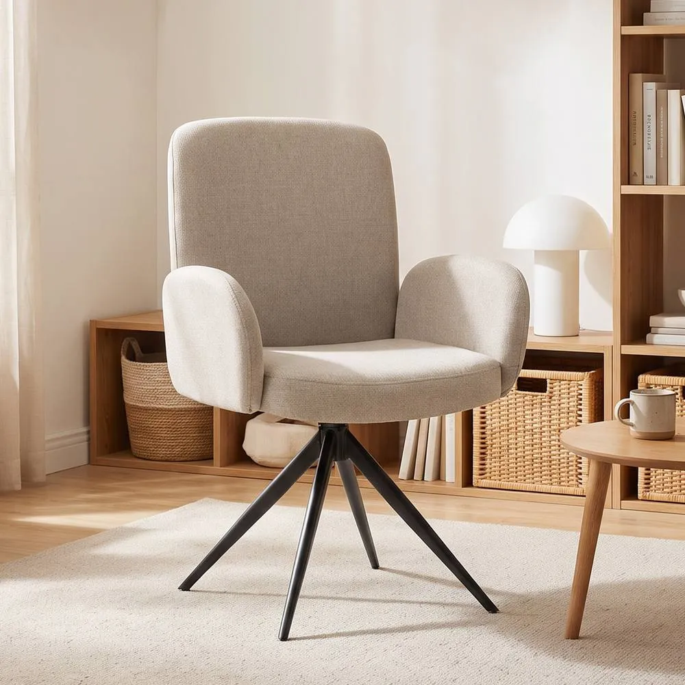 HOMCOM Swivel Accent Chair with Curved Backrest, Upholstered, Light Brown 2