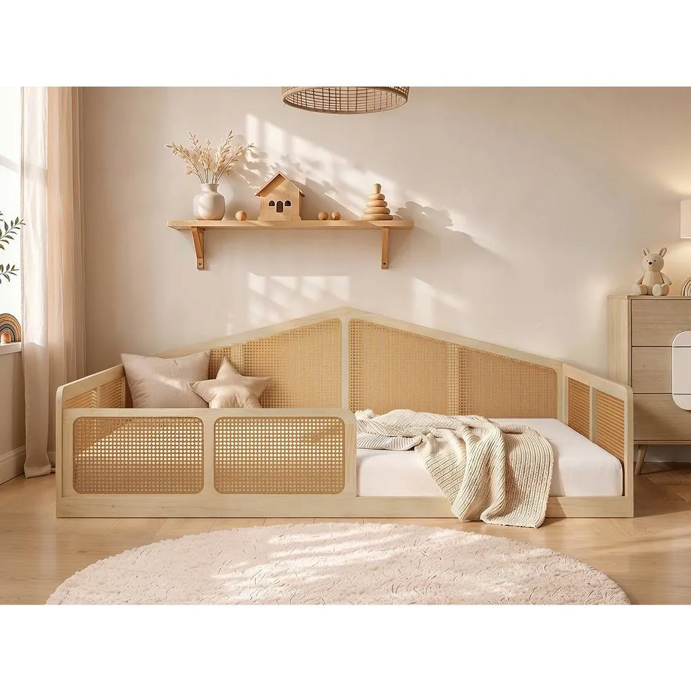 Flair Julian Small Double Montessori Bed with Rattan Panels in Natural 1