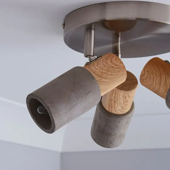 Inka Concrete Wood Effect 3 Light Semi Flush Spotlight 3