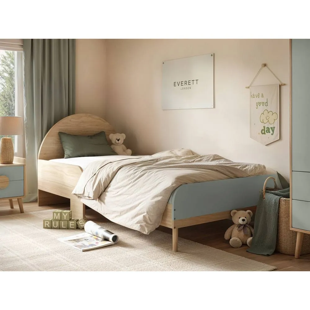 Flair Noah Single Curved Headboard Bed Oak in Green 1