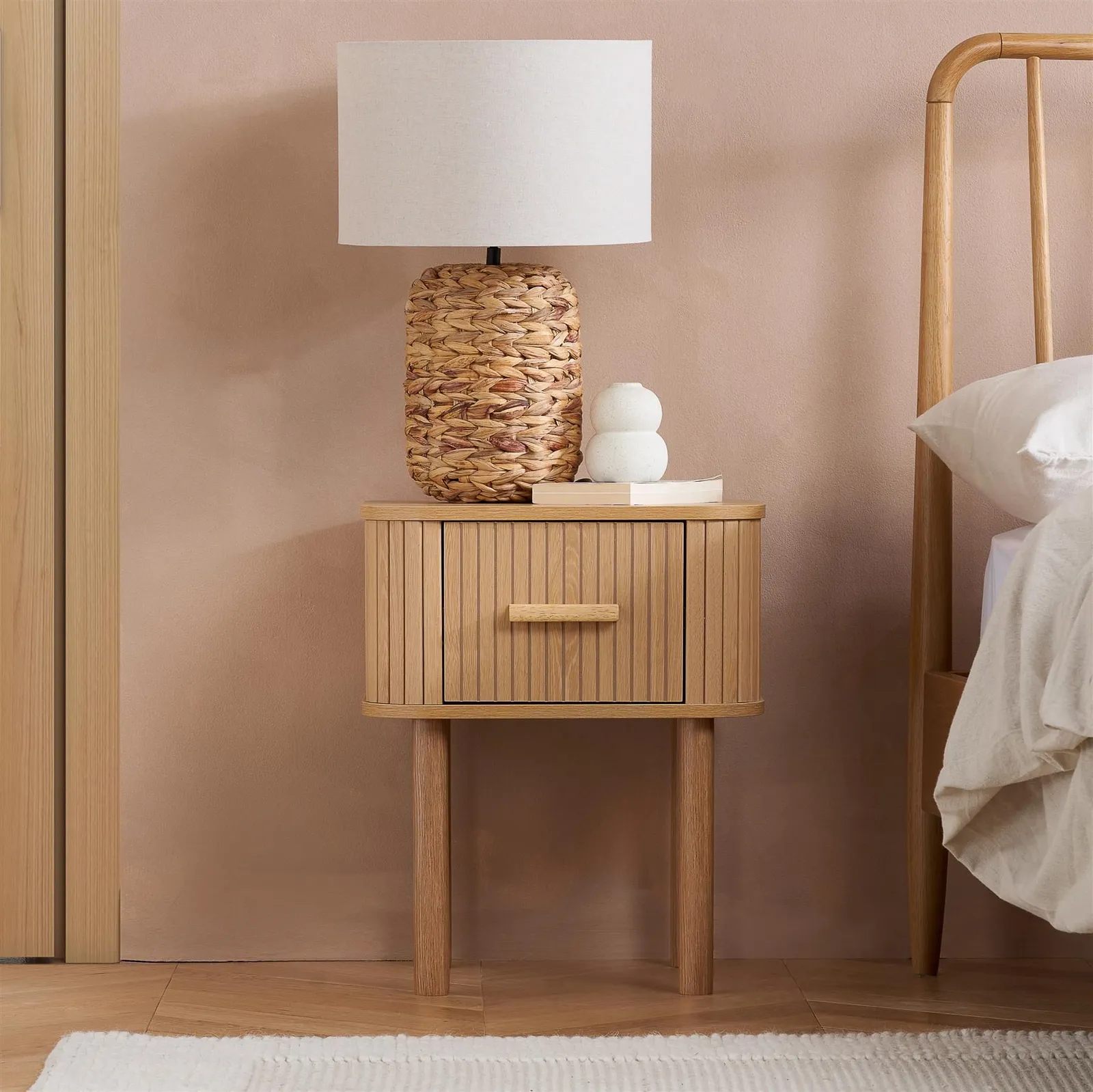 Birlea 1 Oak Brown Drawer Wooden Fluted Bedside Axel