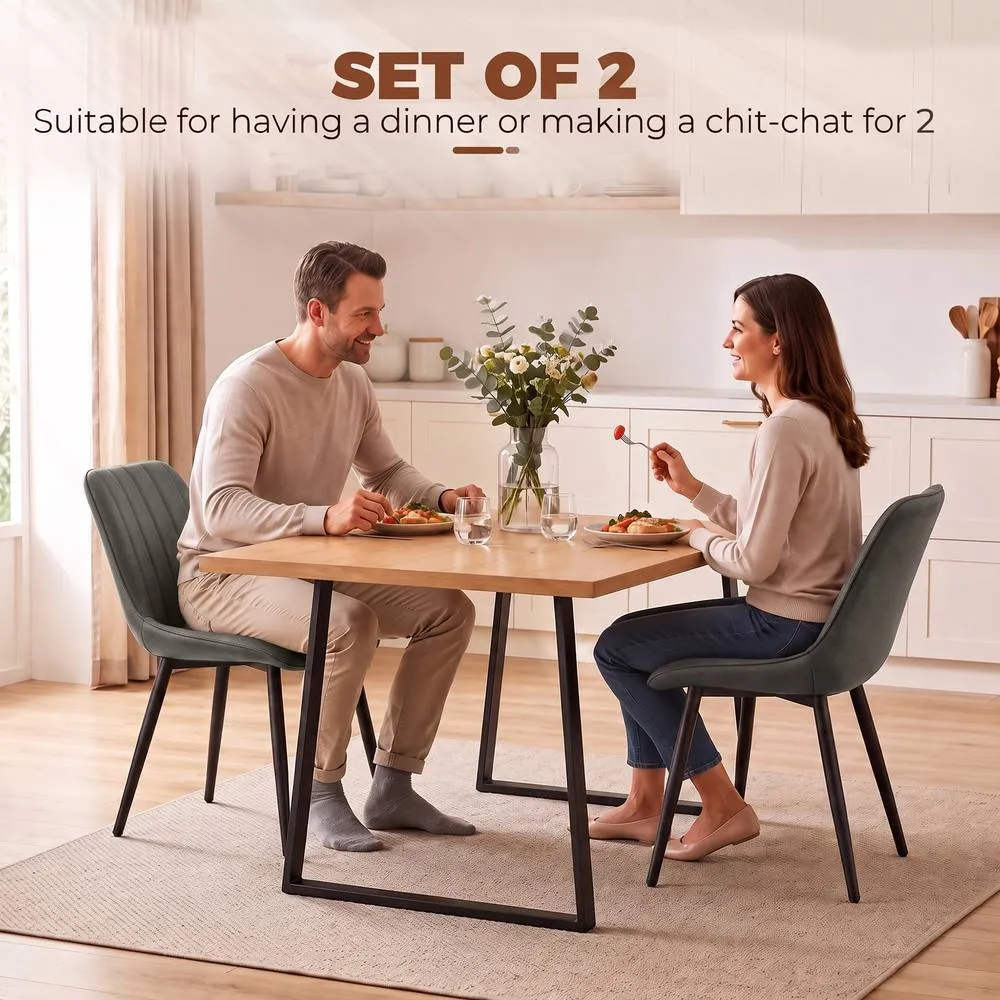 HOMCOM Faux Leather Upholstered Kitchen Chairs with Metal Legs, Grey 4